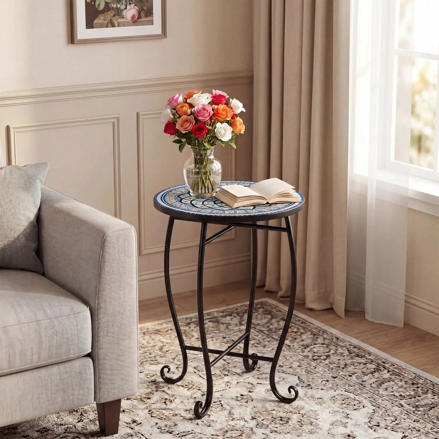 14" Mosaic Patio Accent Table with Metal Frame by DirectDeals