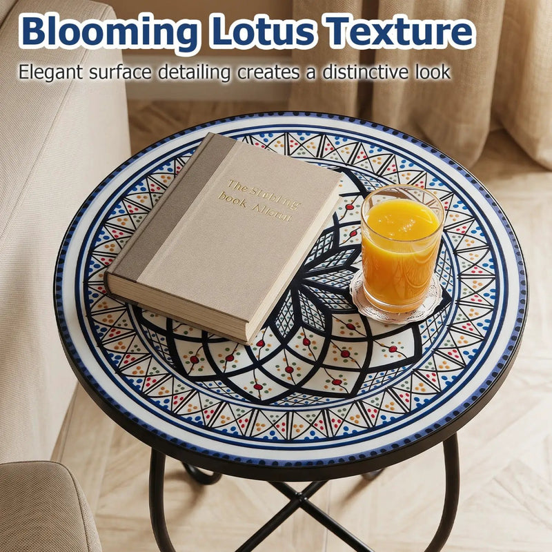 14" Mosaic Patio Accent Table with Metal Frame by DirectDeals