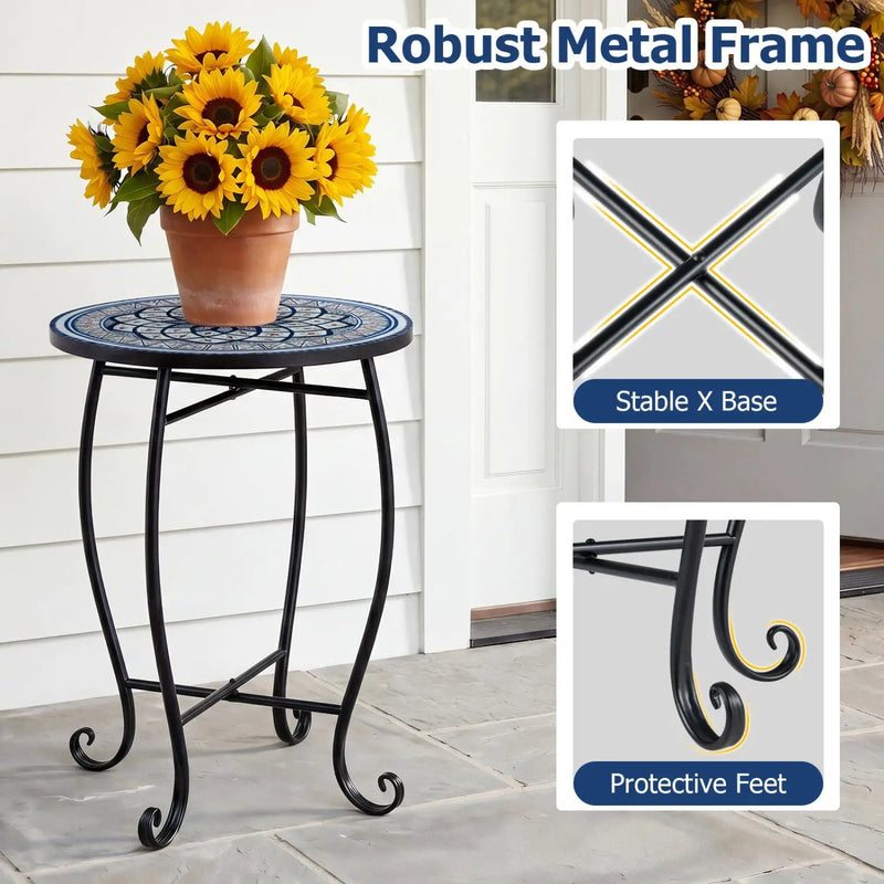 14" Mosaic Patio Accent Table with Metal Frame by DirectDeals