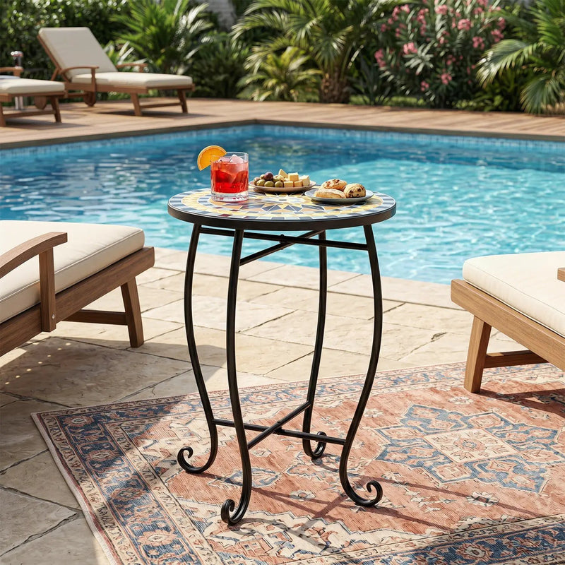 14" Mosaic Patio Accent Table with Metal Frame by DirectDeals