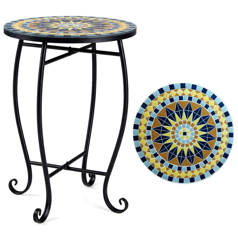 14" Mosaic Patio Accent Table with Metal Frame by DirectDeals