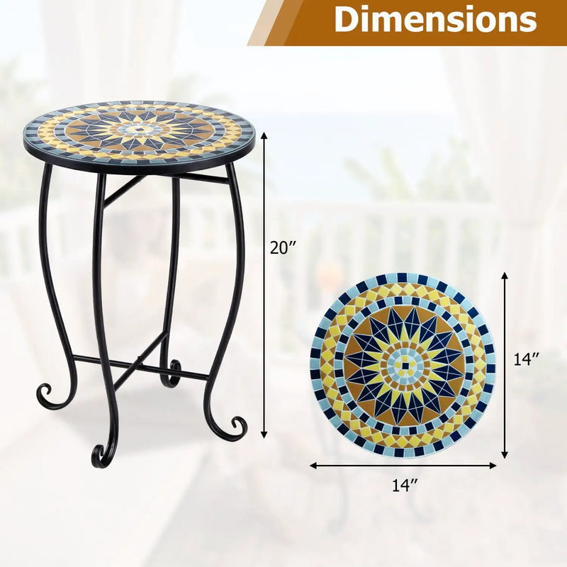 14" Mosaic Patio Accent Table with Metal Frame by DirectDeals