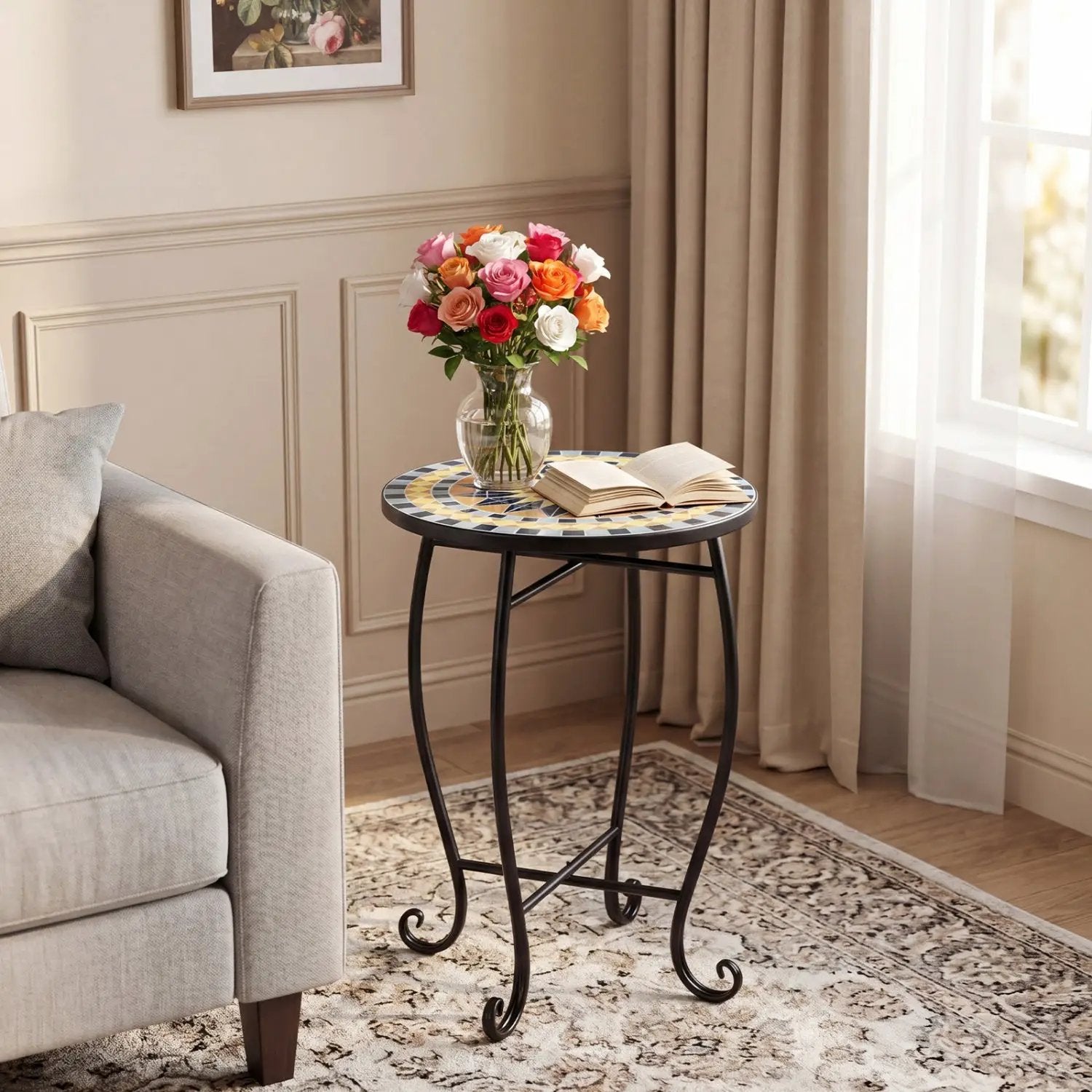 14" Mosaic Patio Accent Table with Metal Frame by DirectDeals