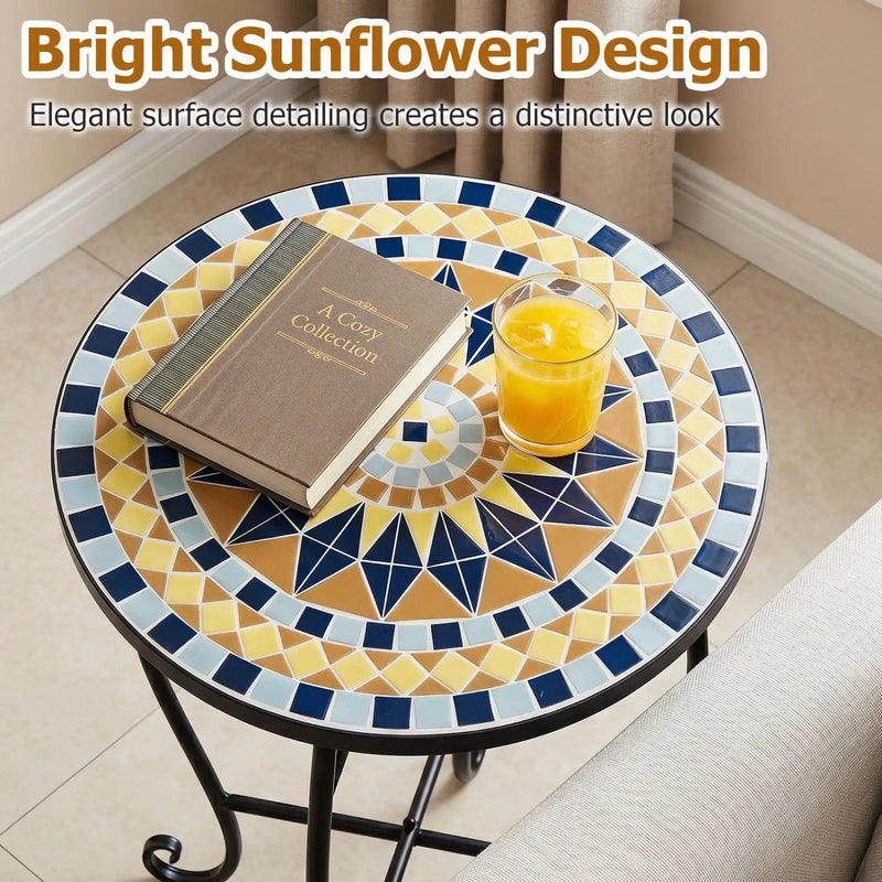 14" Mosaic Patio Accent Table with Metal Frame by DirectDeals