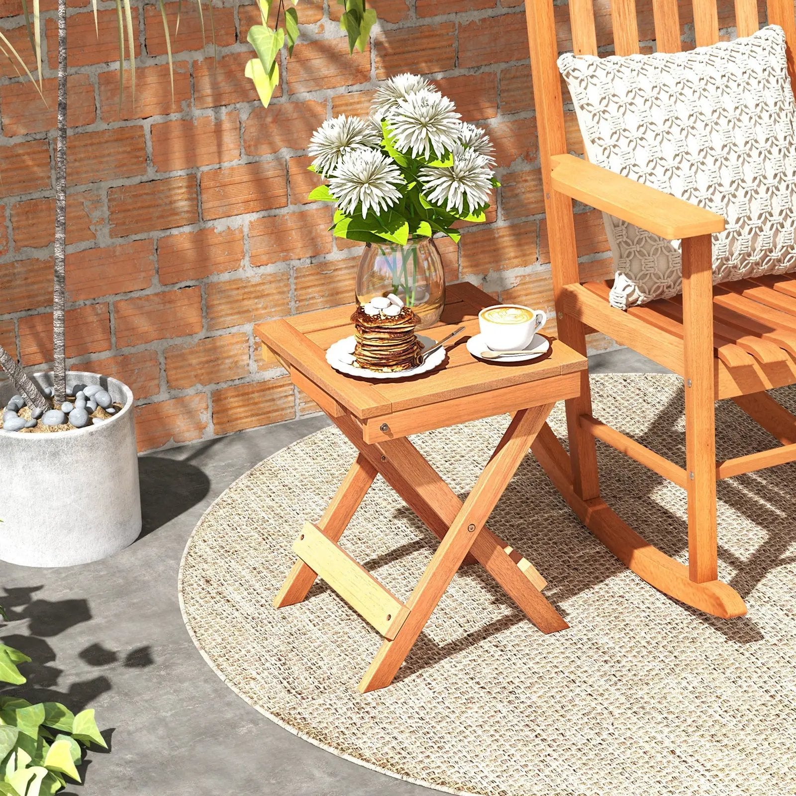 14 Inch Compact Folding Side Table with Slatted Tabletop by DirectDeals