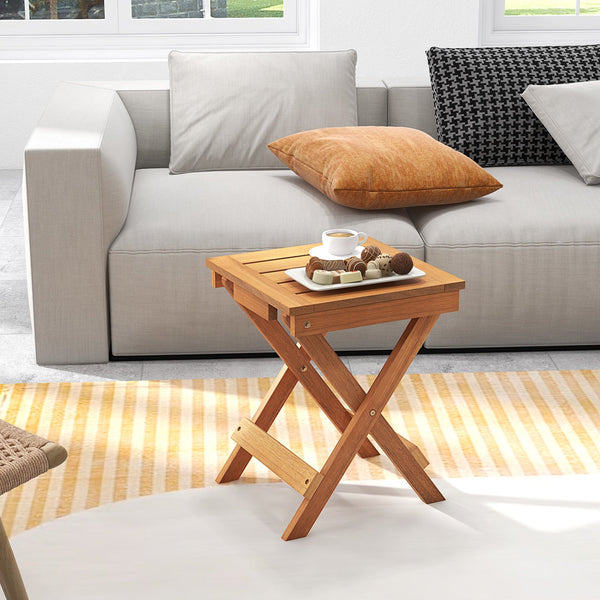 14 Inch Compact Folding Side Table with Slatted Tabletop, photo 2 of 6