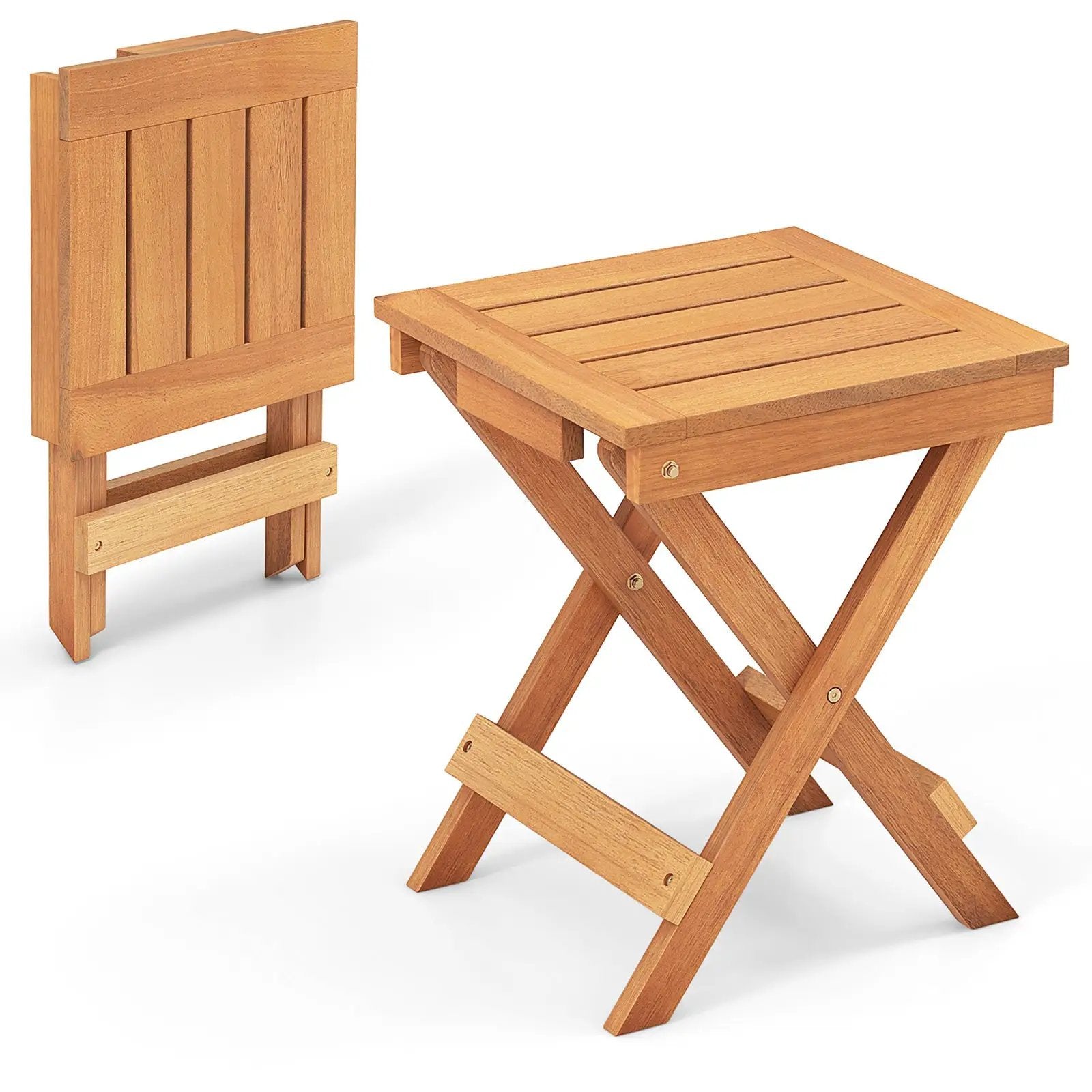 14 Inch Compact Folding Side Table with Slatted Tabletop by DirectDeals