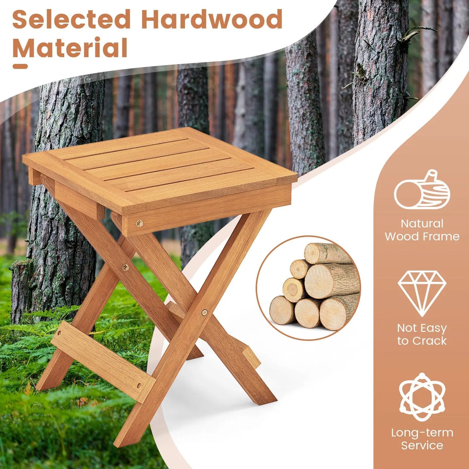 14 Inch Compact Folding Side Table with Slatted Tabletop by DirectDeals