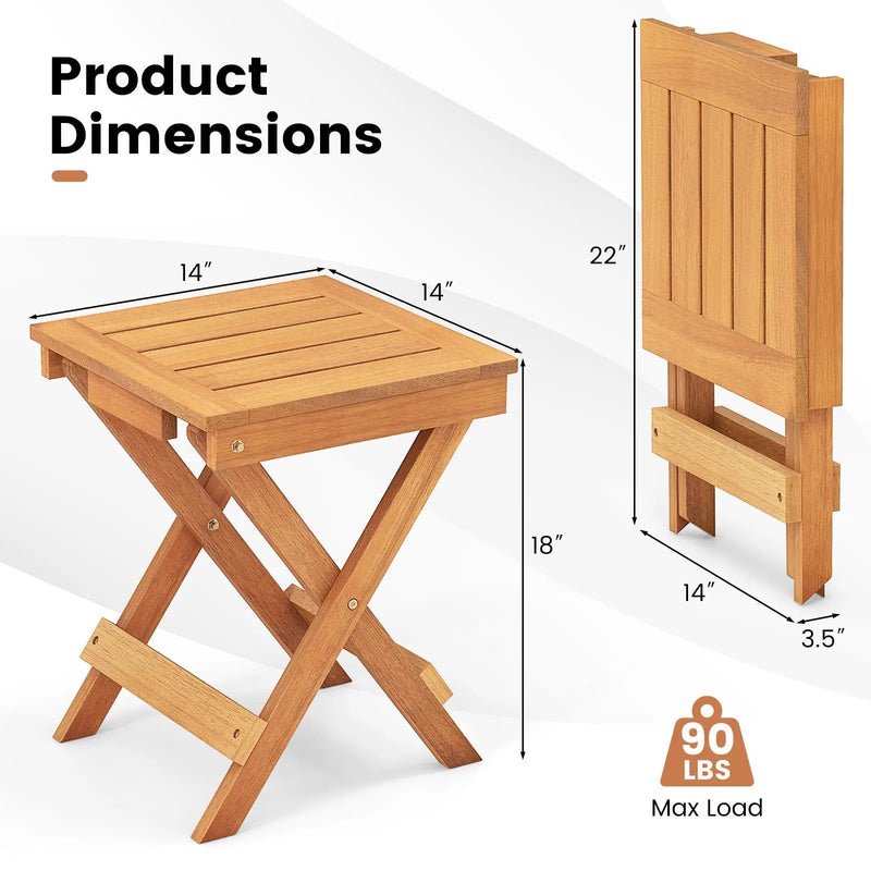 14 Inch Compact Folding Side Table with Slatted Tabletop by DirectDeals