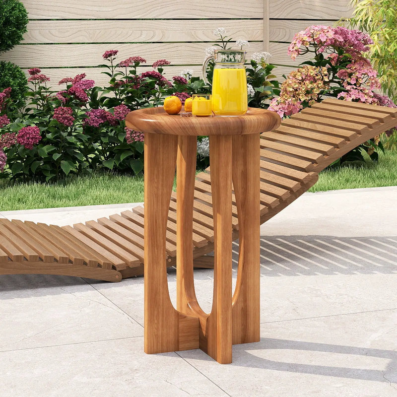 14 Inch Farmhouse End Table with Round Tray Top and Wood Cross Legs by DirectDeals