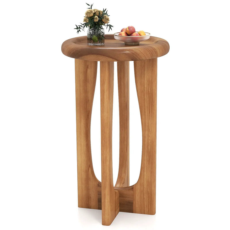 14 Inch Farmhouse End Table with Round Tray Top and Wood Cross Legs by DirectDeals