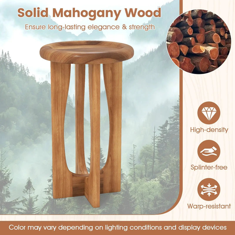 14 Inch Farmhouse End Table with Round Tray Top and Wood Cross Legs by DirectDeals