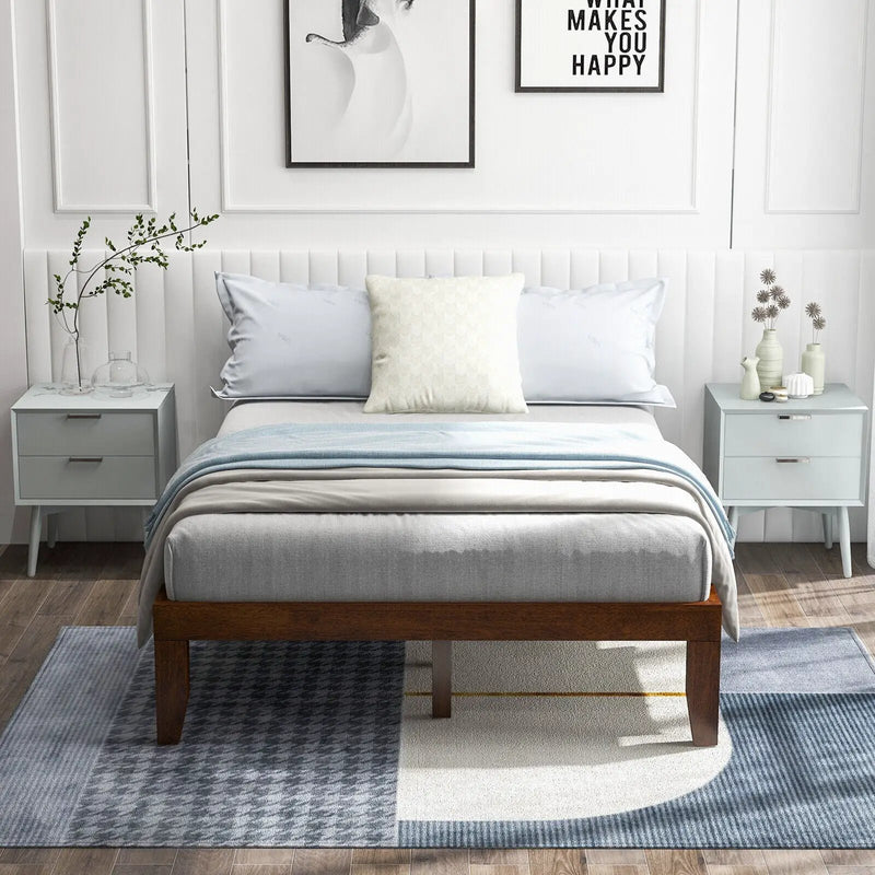 14 Inch Full Size Wood Platform Bed Frame with Wood Slat Support by DirectDeals