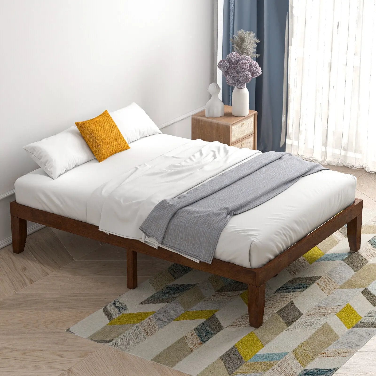 14 Inch Full Size Wood Platform Bed Frame with Wood Slat Support by DirectDeals