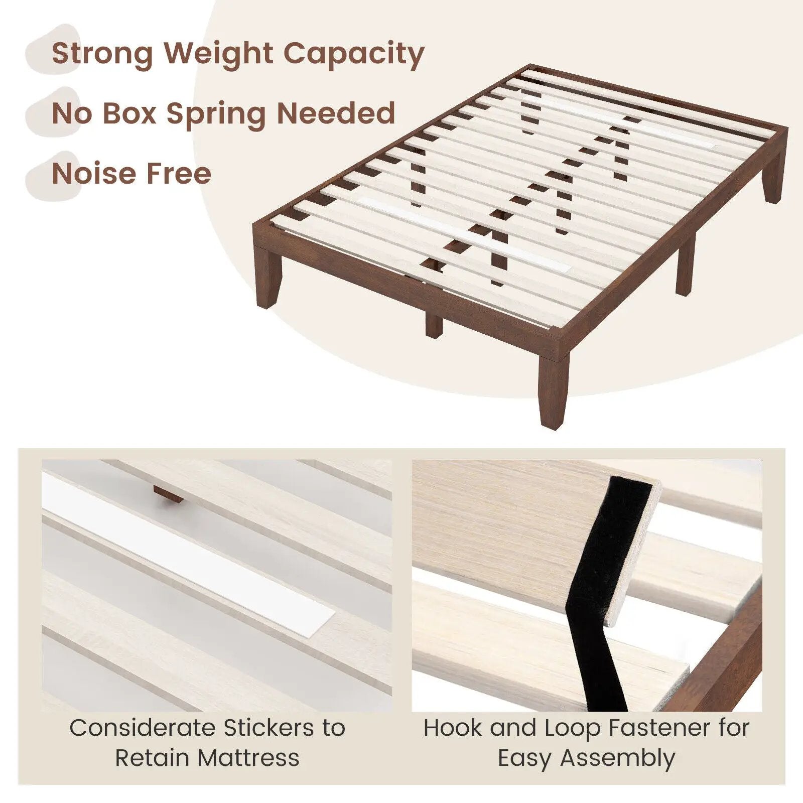 14 Inch Full Size Wood Platform Bed Frame with Wood Slat Support by DirectDeals