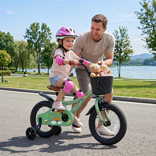 14 Inch Girls Bike with Training Wheels and Basket - Green, photo 2 of 8
