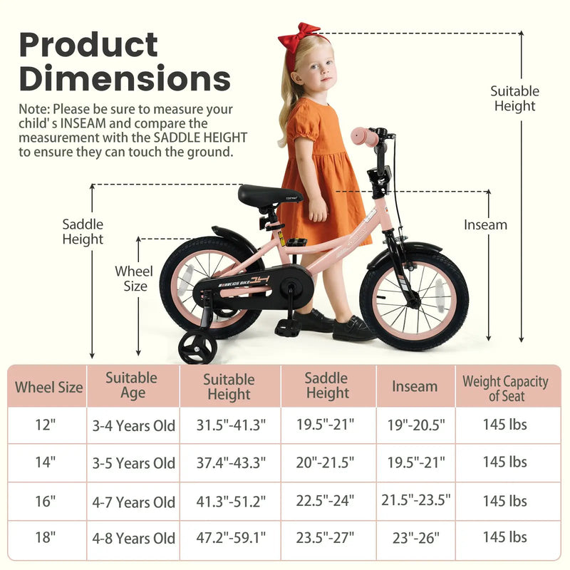 Kids Bike 12-18 Inch with Training Wheels - Pink by DirectDeals