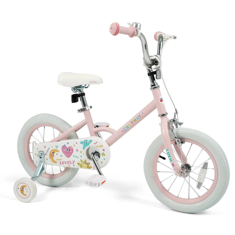 Kids Bike 12-18 Inch with Training Wheels - Pink Stars & Moon by DirectDeals