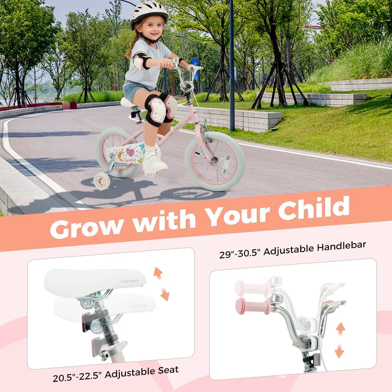 Kids Bike 12-18 Inch with Training Wheels - Pink Stars & Moon by DirectDeals