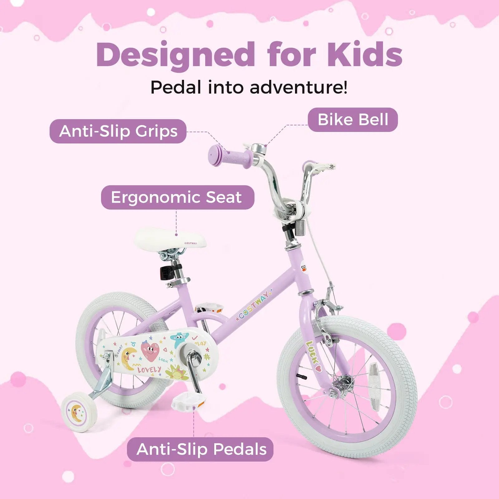 Kids Bike 12-18 Inch with Training Wheels - Purple by DirectDeals