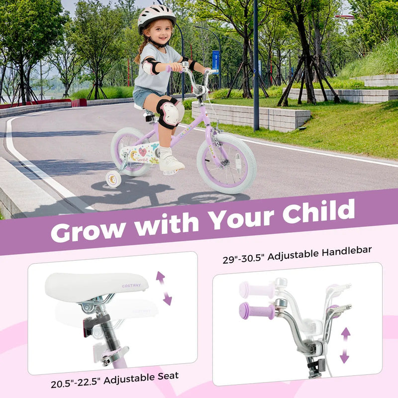 Kids Bike 12-18 Inch with Training Wheels - Purple by DirectDeals