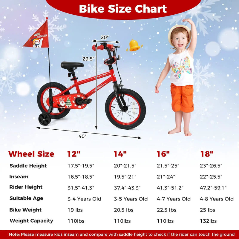 Kids Bike 12-18 Inch with Training Wheels & Christmas Music by DirectDeals