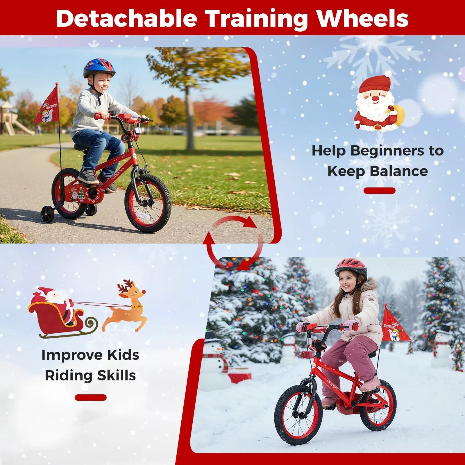 Kids Bike 12-18 Inch with Training Wheels & Christmas Music by DirectDeals