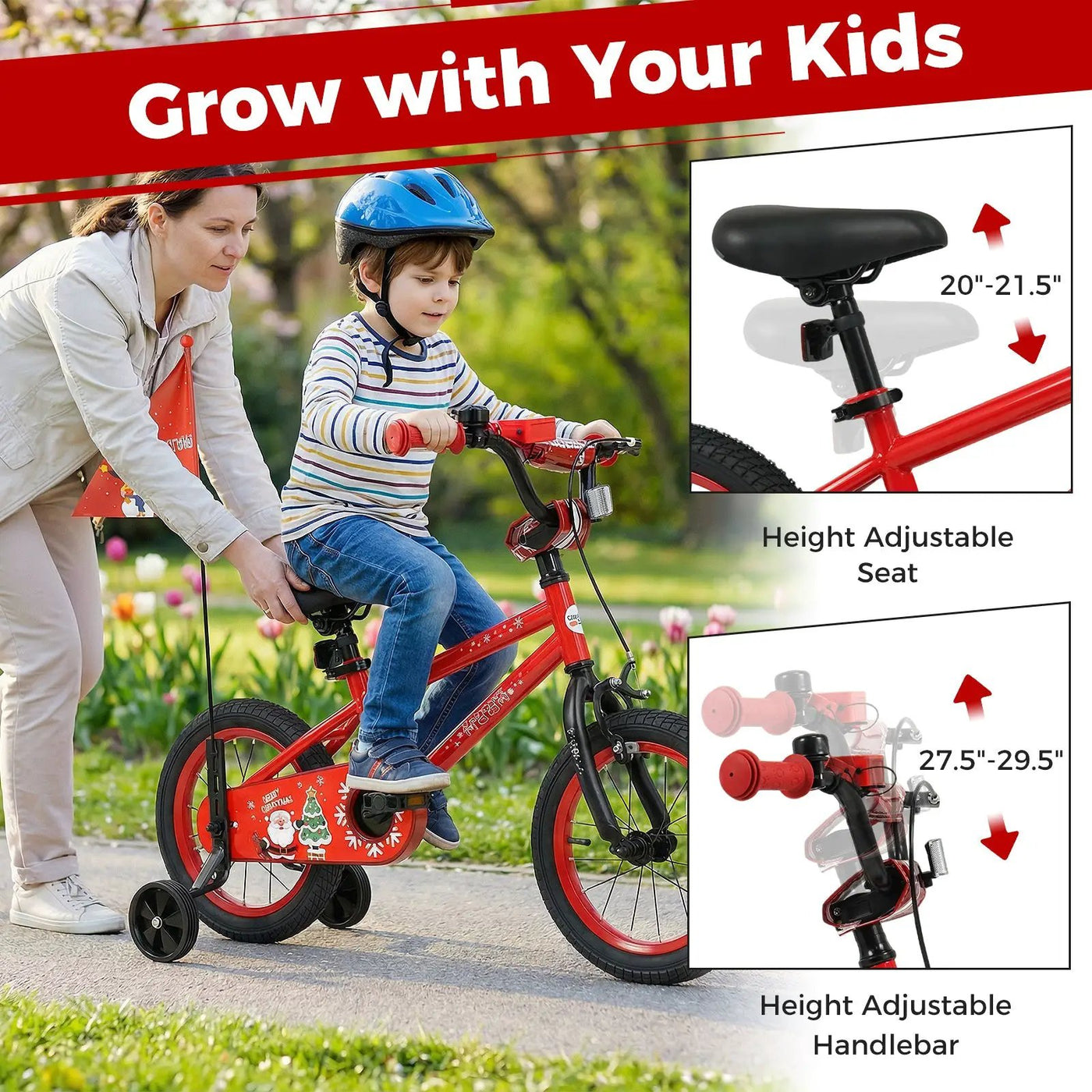 Kids Bike 12-18 Inch with Training Wheels & Christmas Music by DirectDeals