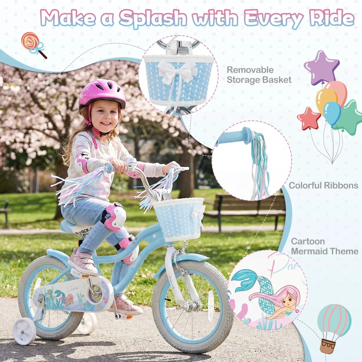 Kids Bike 12-20 Inch with Training Wheels & Basket by DirectDeals