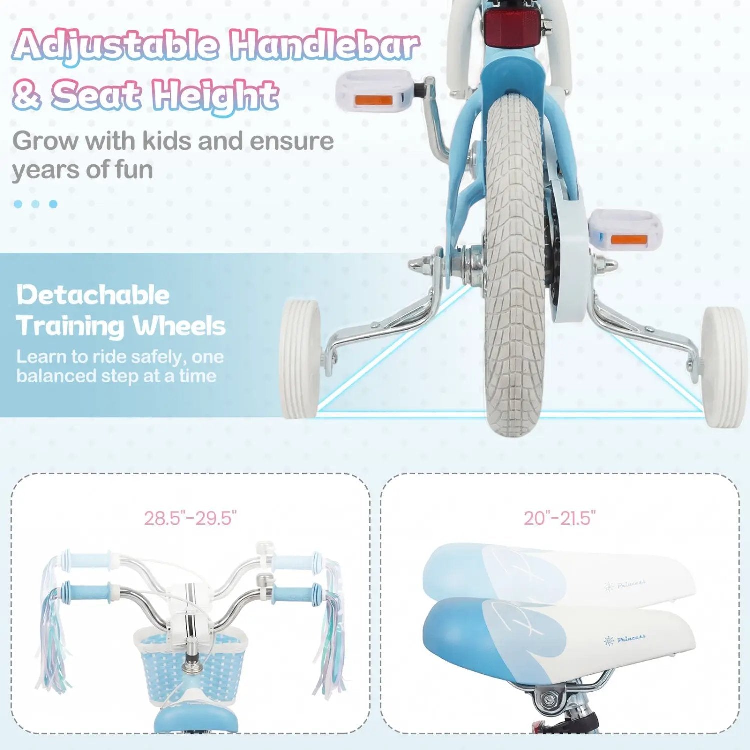 Kids Bike 12-20 Inch with Training Wheels & Basket by DirectDeals