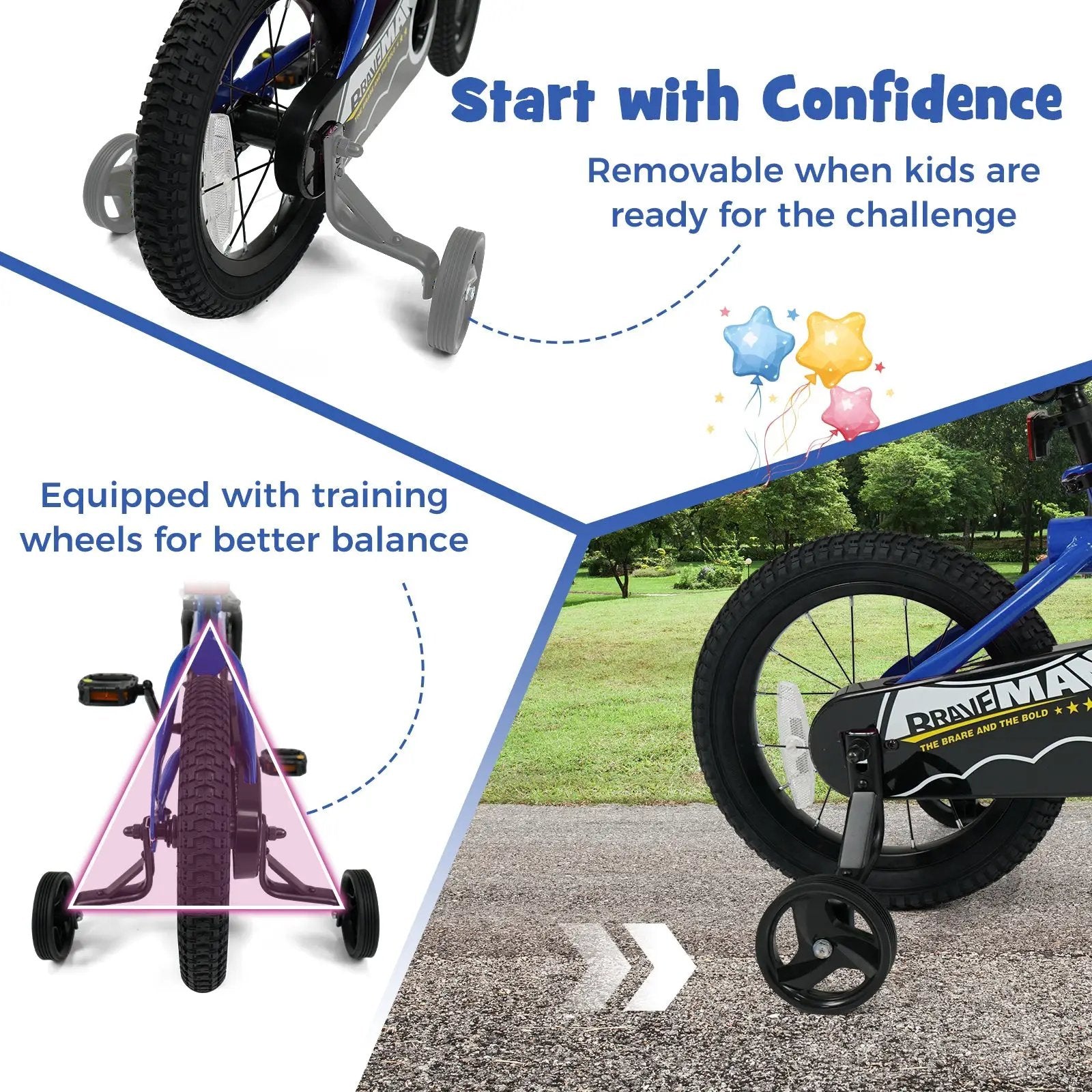 Kids Bike 14-Inch with Removable Training Wheels Navy by DirectDeals