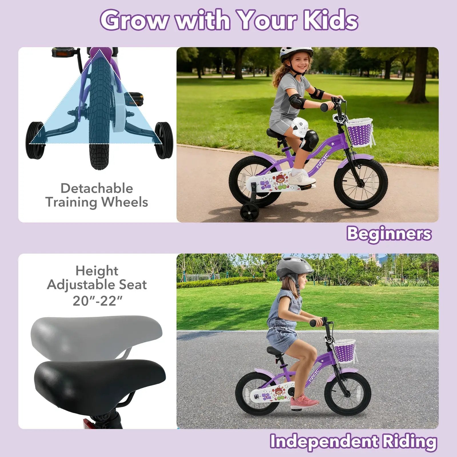 Kids Bike with Training Wheels 12-18 Inch - Purple by DirectDeals