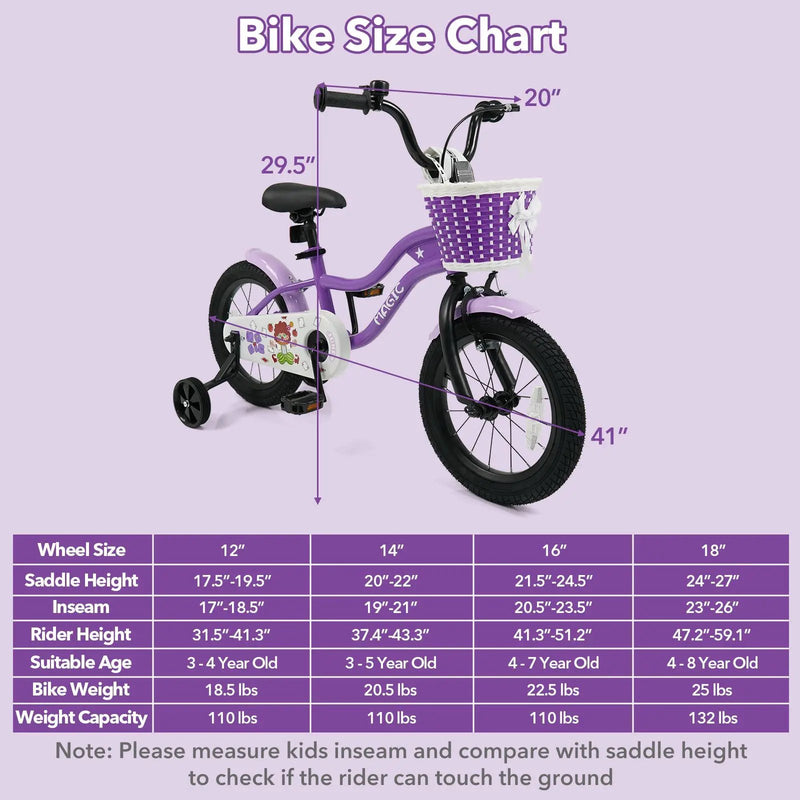 Kids Bike with Training Wheels 12-18 Inch - Purple by DirectDeals