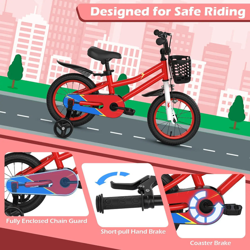 14 Inch Kids Bike Red with Blue Helmet Protective Set by DirectDeals