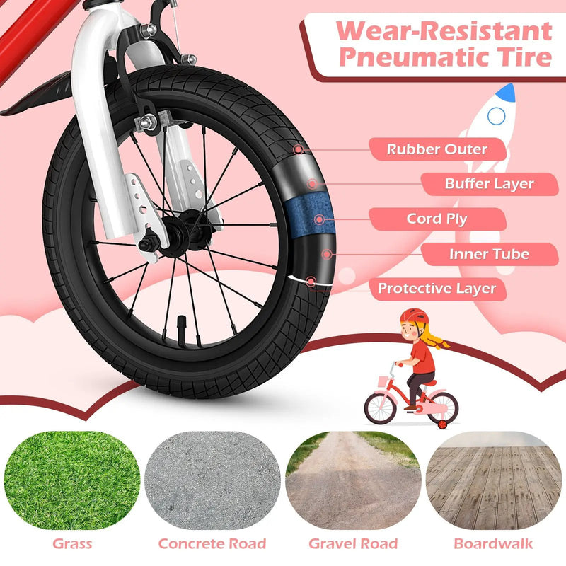 14 Inch Kids Bike Red with Blue Helmet Protective Set by DirectDeals