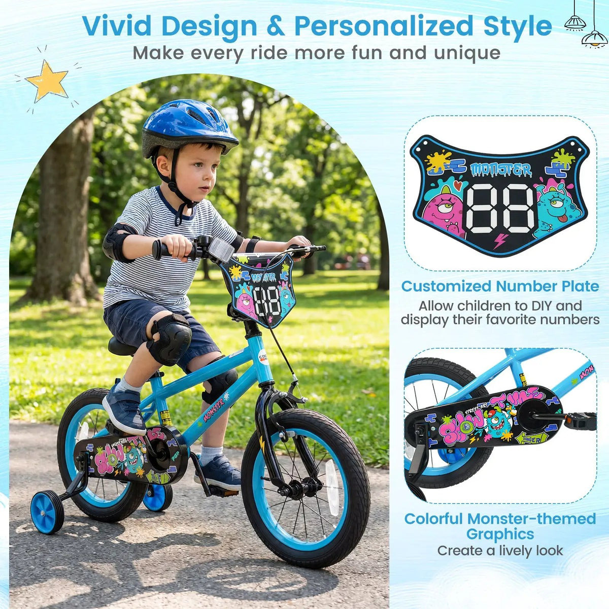 Kids Bike 16 Inch with Training Wheels Ages 4-7 by DirectDeals