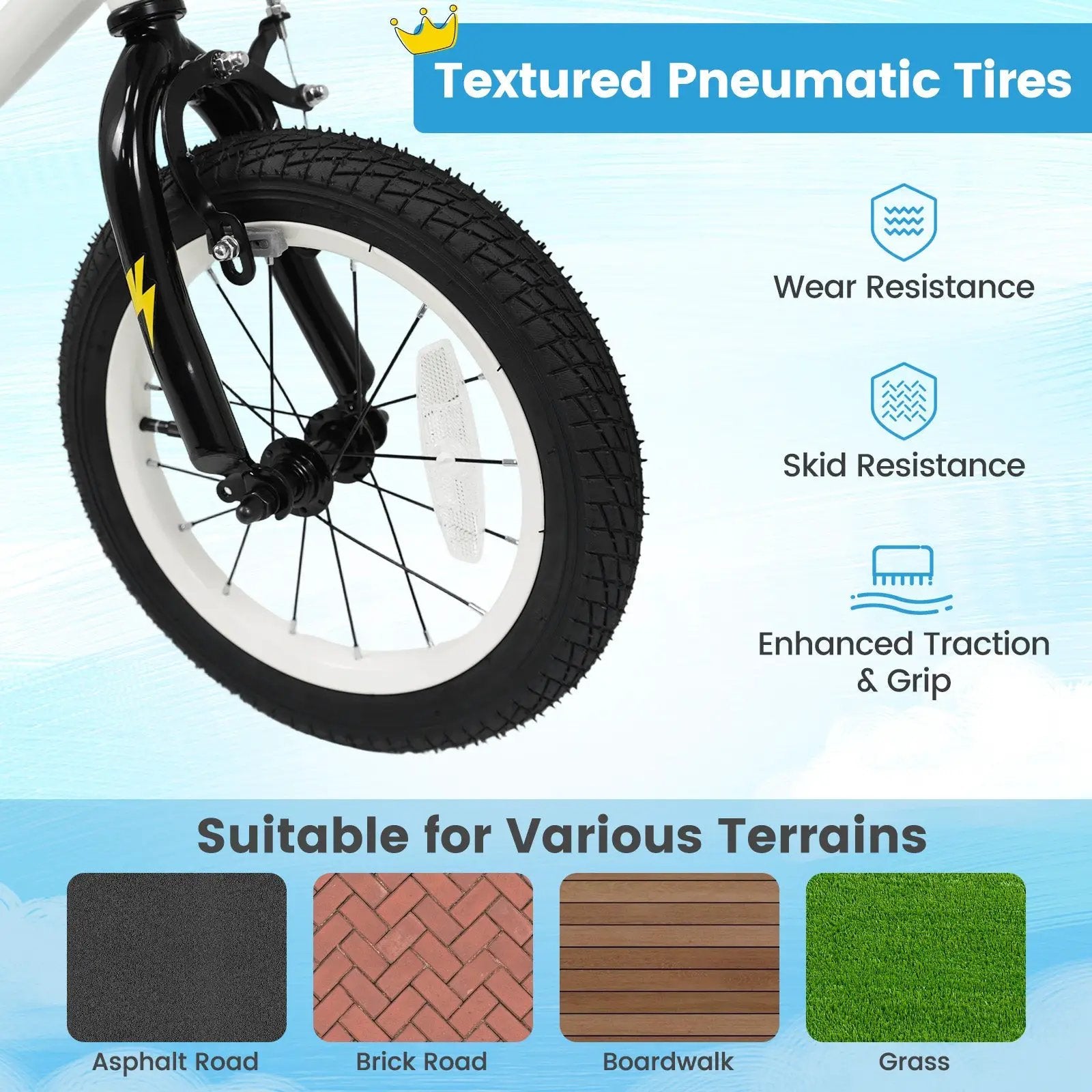 Kids Bike with Training Wheels 12-18 Inch White by DirectDeals