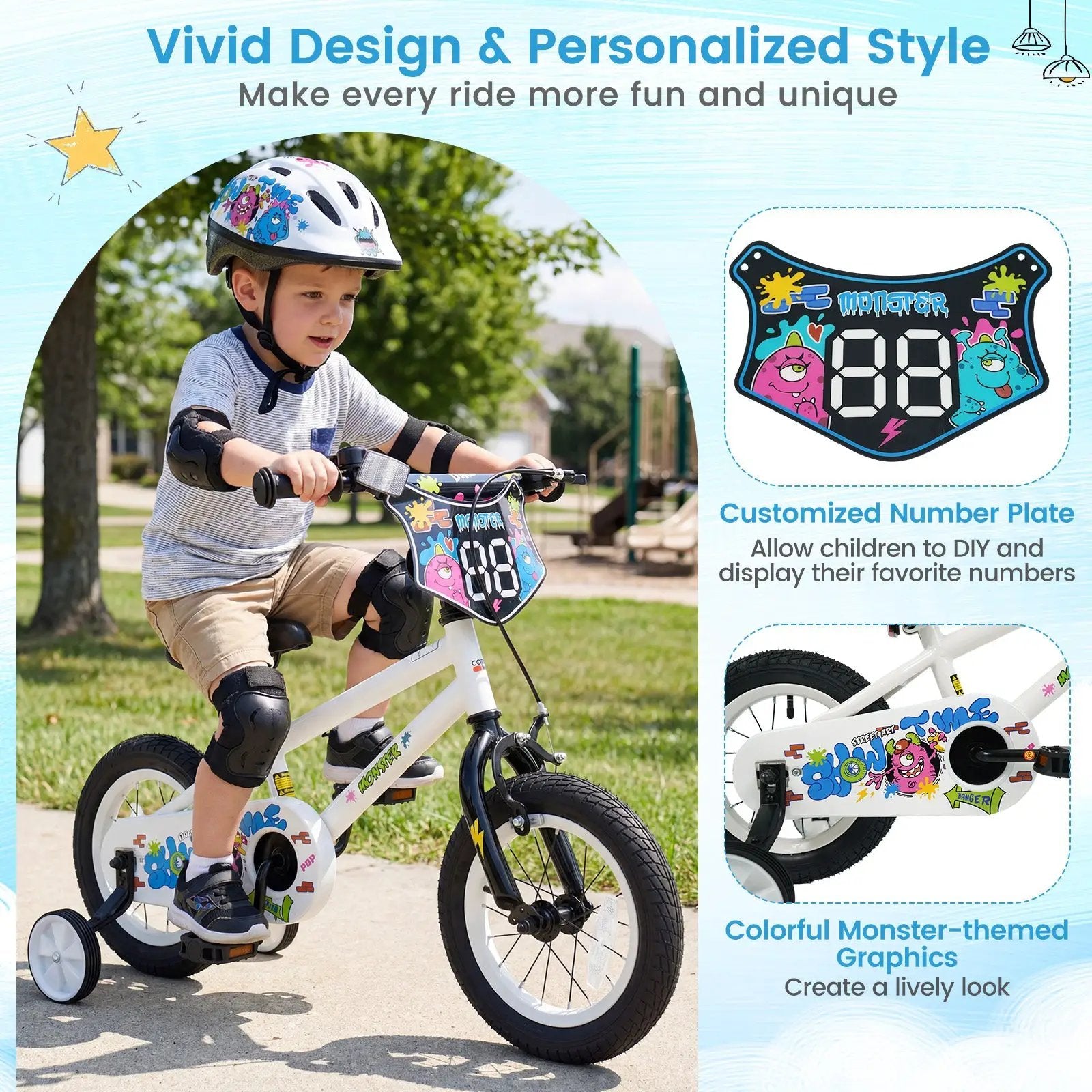 Kids Bike with Training Wheels 12-18 Inch White by DirectDeals