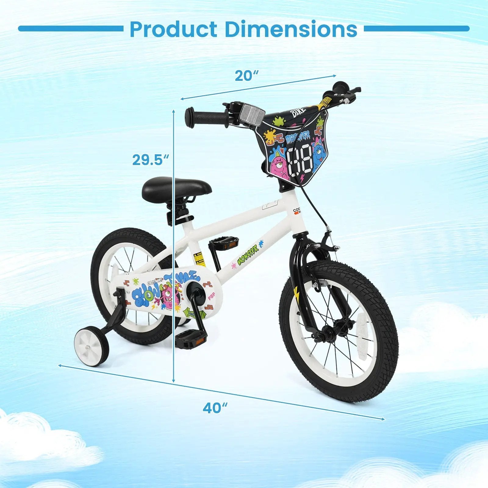 Kids Bike with Training Wheels 12-18 Inch White by DirectDeals