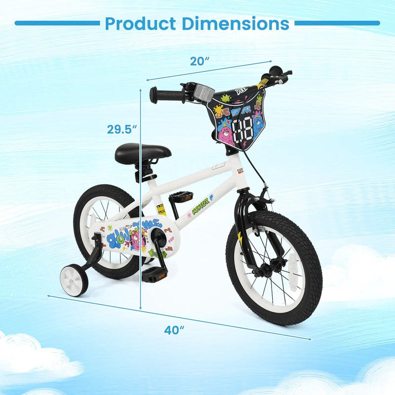 Kids Bike with Training Wheels 12-18 Inch White by DirectDeals