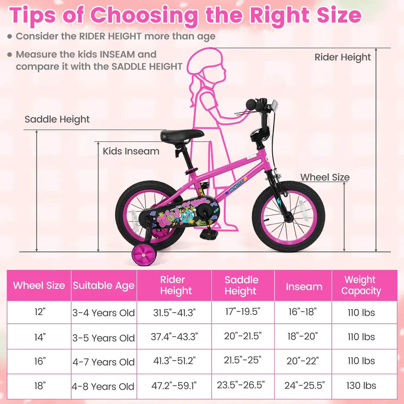 Kids Bike with Training Wheels 12-18 Inch Pink by DirectDeals
