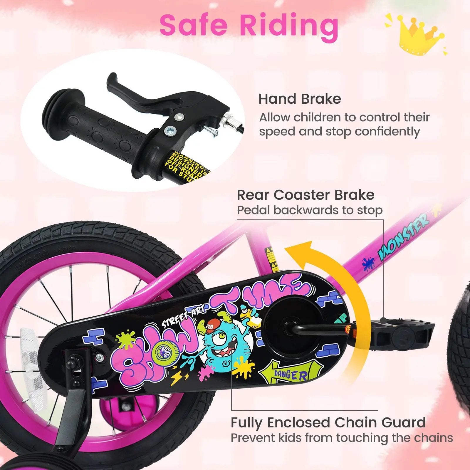 Kids Bike with Training Wheels 12-18 Inch Pink by DirectDeals