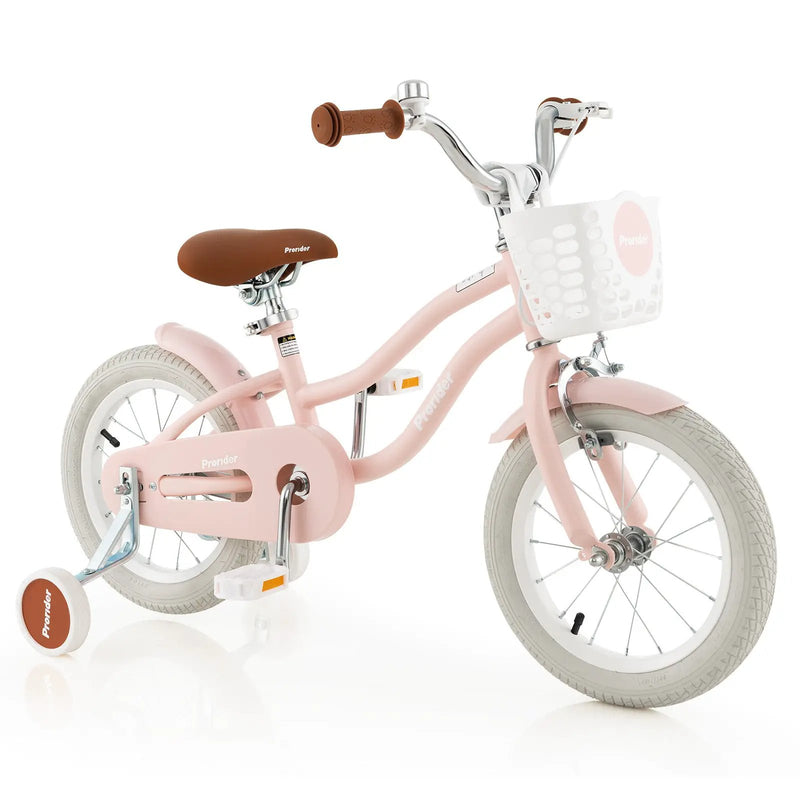 14 Inch Kid's Bike with Removable Training Wheels and Basket-Pink by DirectDeals