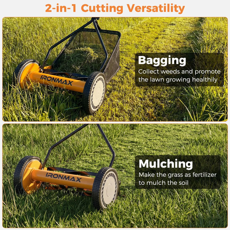 14 Inch Push Lawn Mower with 5 Steel Blades and Grass Catcher Bag by DirectDeals