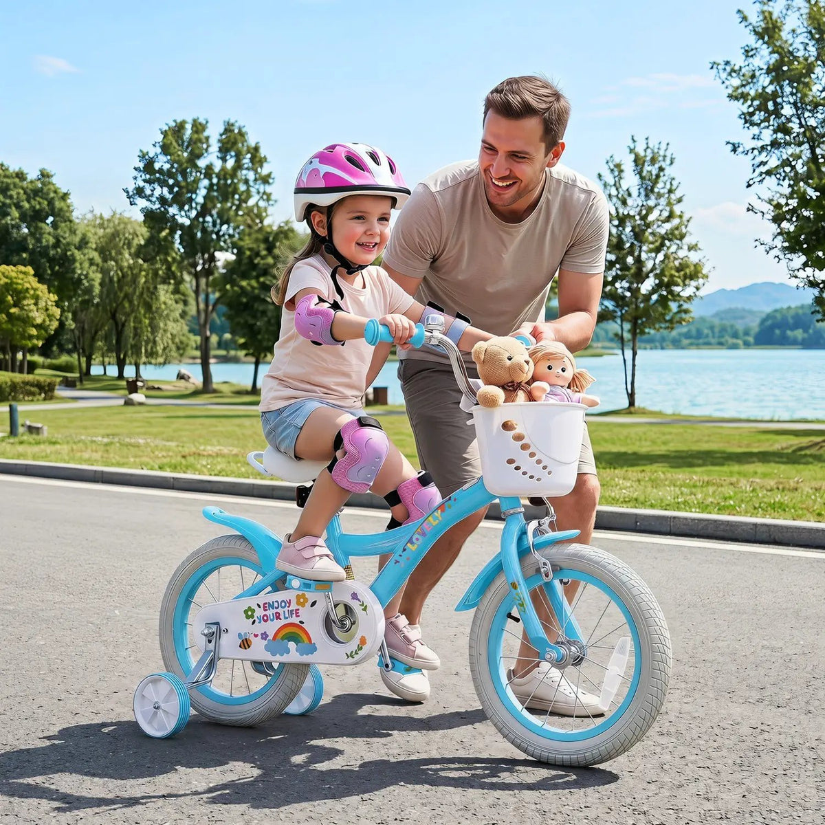 Girls Bike 12-18 Inch with Training Wheels and Basket by DirectDeals