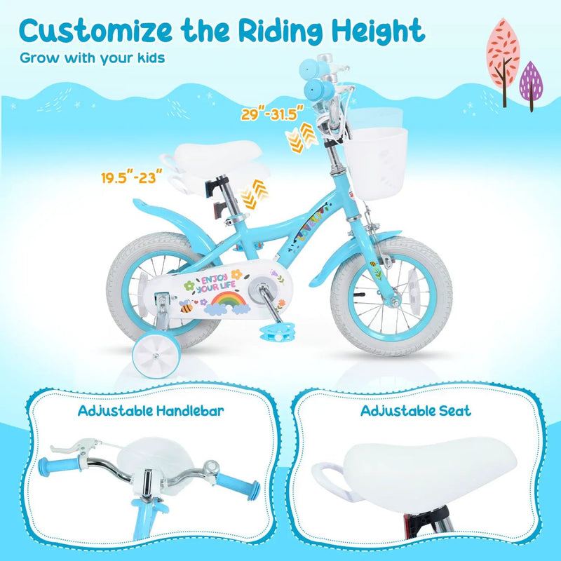 Girls Bike 12-18 Inch with Training Wheels and Basket by DirectDeals