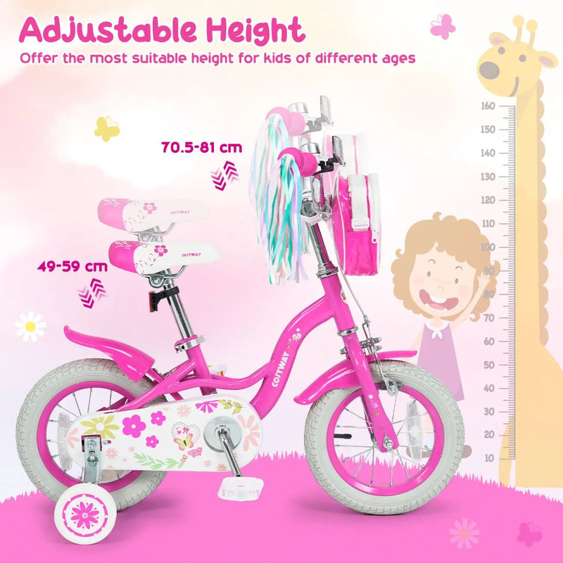 Girls Bike 12-18 Inch with Training Wheels and Front Bag by DirectDeals