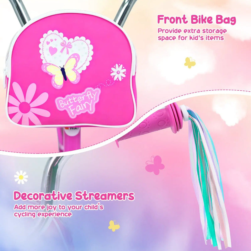 Girls Bike 12-18 Inch with Training Wheels and Front Bag by DirectDeals