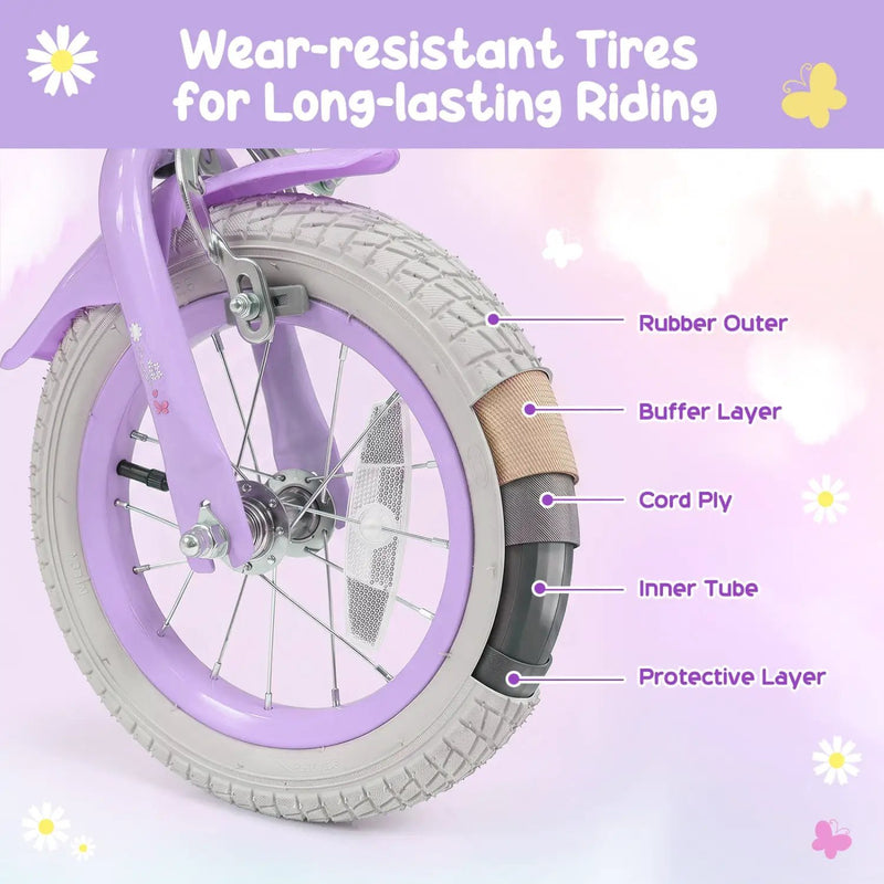 Girls Bike 18 Inch with Training Wheels and Front Bag by DirectDeals