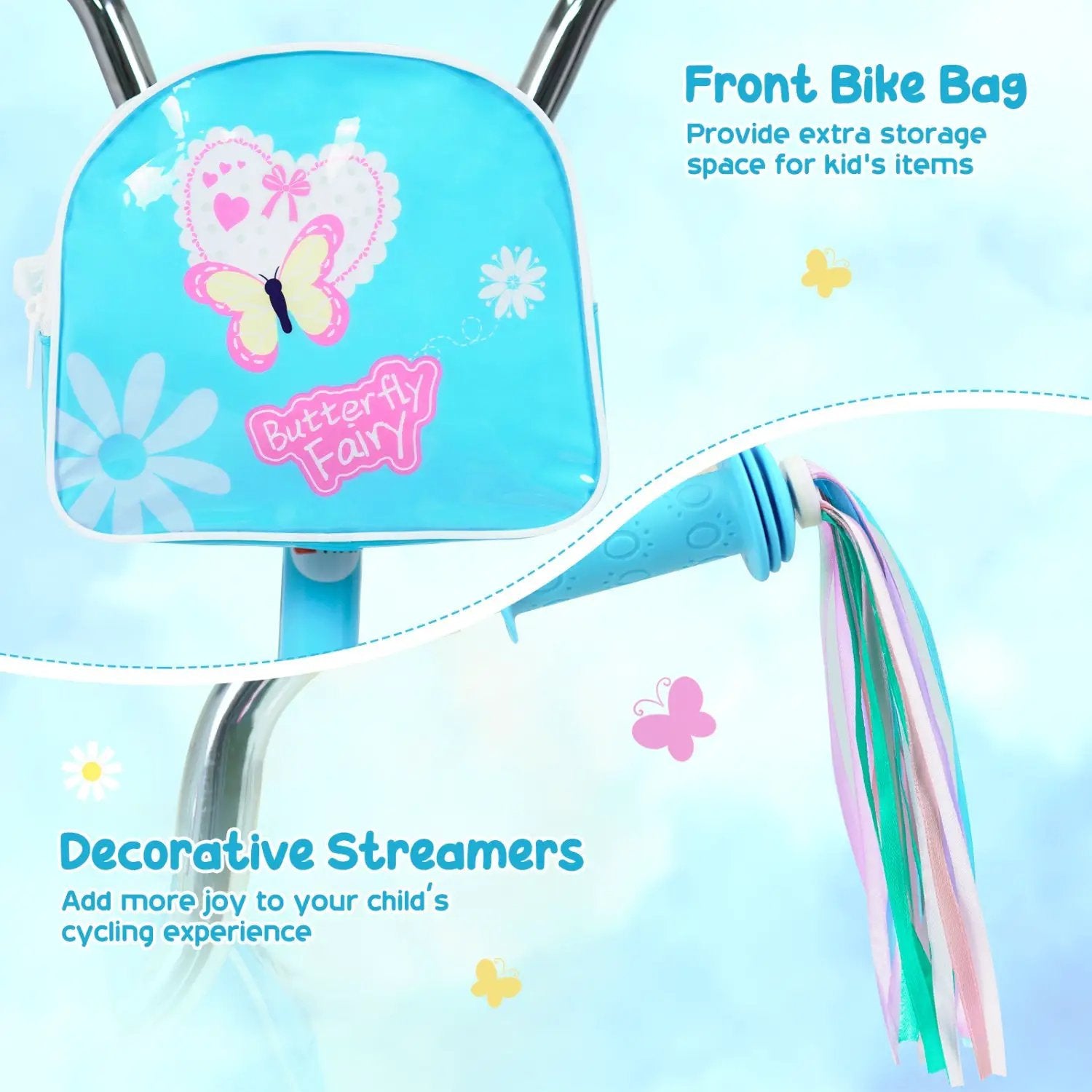 Girls Bike 12-18 Inch with Training Wheels and Front Bag by DirectDeals